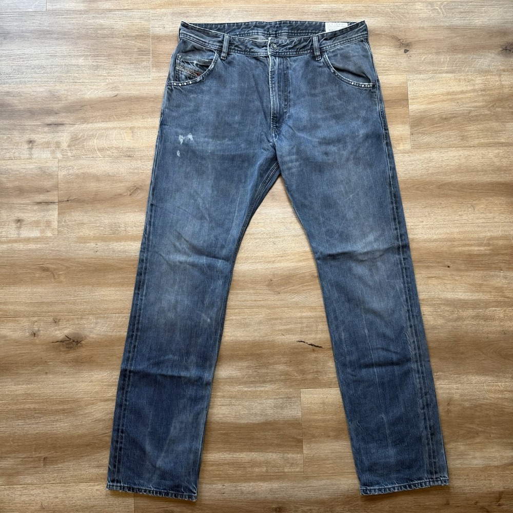 Diesel Krooley Jeans Men 34x32 Blue Slim Carrot Fit Dark Wash Distressed 008V4